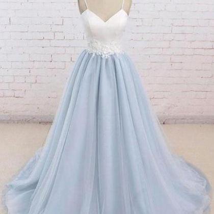 Simple V Neck Baby Blue Long Prom Dress, Evening..