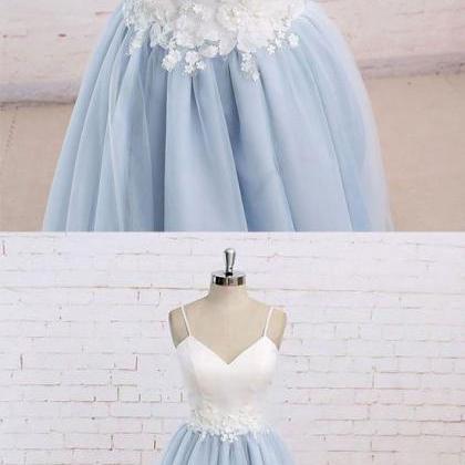Simple V Neck Baby Blue Long Prom Dress, Evening..