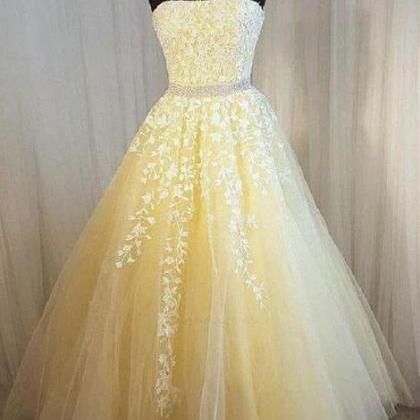 Long Prom Dresses, Elegant Tulle Lace Applique..