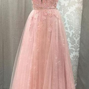 Pink Prom Dress,Tulle Prom Gown,App..