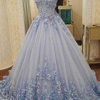 Gorgeous Ball Gown Sweetheart Light Blue Lace Long..