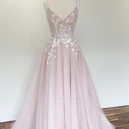 Long Prom Dresses, Prom Dresses Pink, Appliques..
