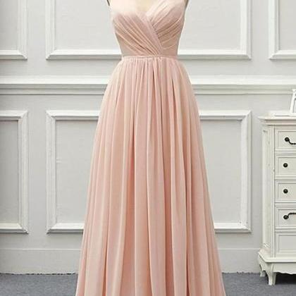 Blush Pink Chiffon Open Back Long Prom Dress, Pink..