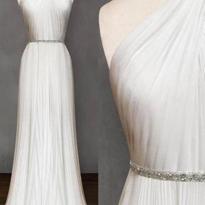 Simple Gray White Chiffon Long Prom Dress, Long..