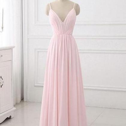 Simple V Neck Chiffon Long Prom Dress, Evening..
