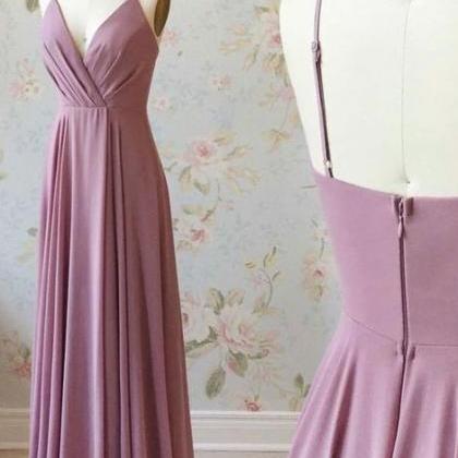Simple Pink Chiffon Long Prom Dress, Pink Evening..