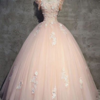 2020 Pink Tulle Lace Long Prom Gown, Pink Evening..