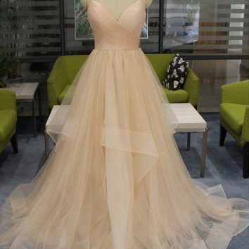 Champagne Tulle Spaghetti Long Open..