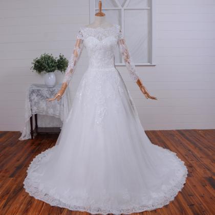 Long Sleeve Wedding Dress - Swiss Dotted Tulle..