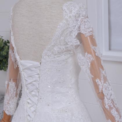 Long Sleeve Wedding Dress - Swiss Dotted Tulle..