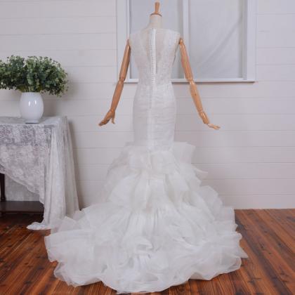 Tulle And Organza A-line High Neck Wedding Dress..