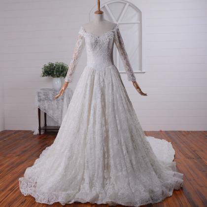 Sexy A-line Long Sleeves Lace Weddi..