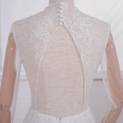 Sexy Long Sleeve High Neck Open Back Mermaid Lace..