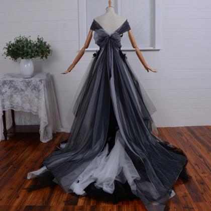 Black Beading Prom Dress Long Prom Dresses V-neck..