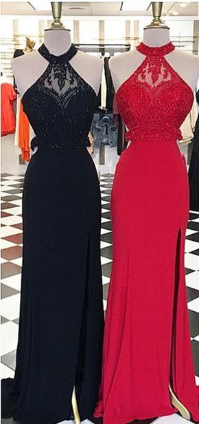 Sexy Prom Dress,sexy Backless Prom Dresses With Beaded,sleeveless Prom Dresses,halter Evening Dress,long Prom Gown