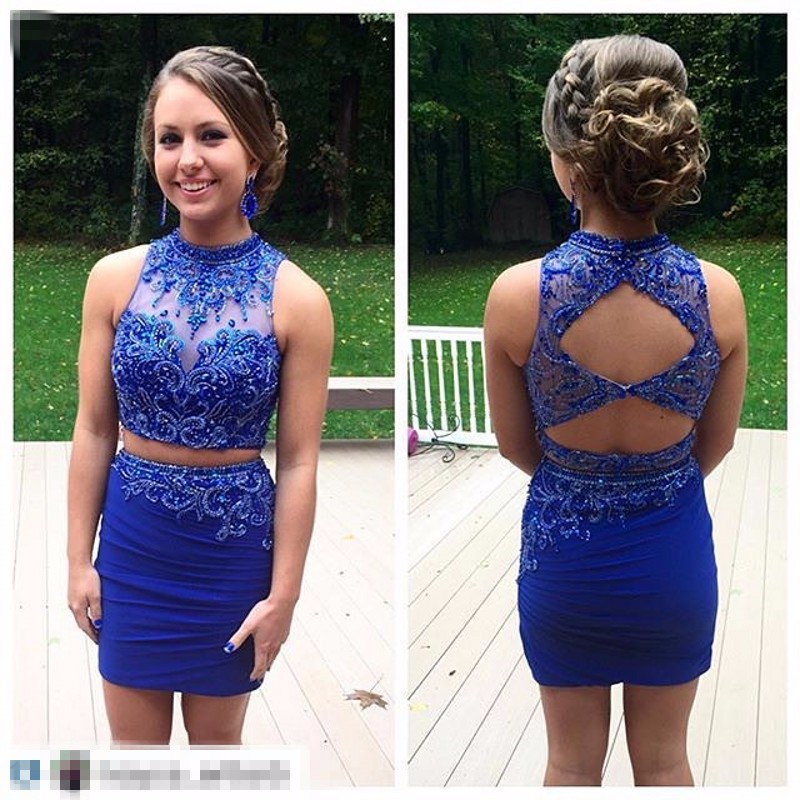 blue 2 piece homecoming dresses