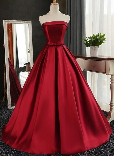 Dark Red Prom Dresses, Gorgeous Formal Gowns, Satin Long Party Dress
