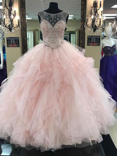 Pink Prom Dress Pink Beading Long Prom Dress Ball Gowns Cap Sleeve Wedding Dress Evening Dress