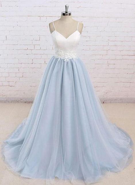Simple V Neck Baby Blue Long Prom Dress, Evening Dress