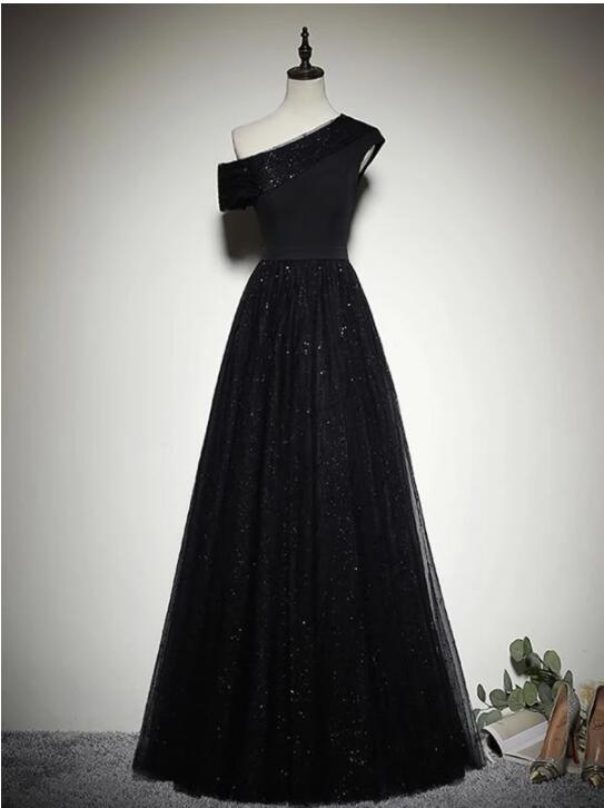 One Shoulder Long Prom Dress A Line Floor-length Sparkly Prom Dress Evening Gown