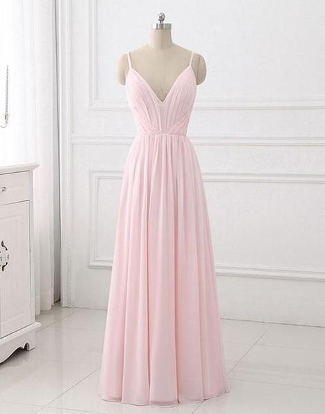 Simple V Neck Chiffon Long Prom Dress, Evening Dress