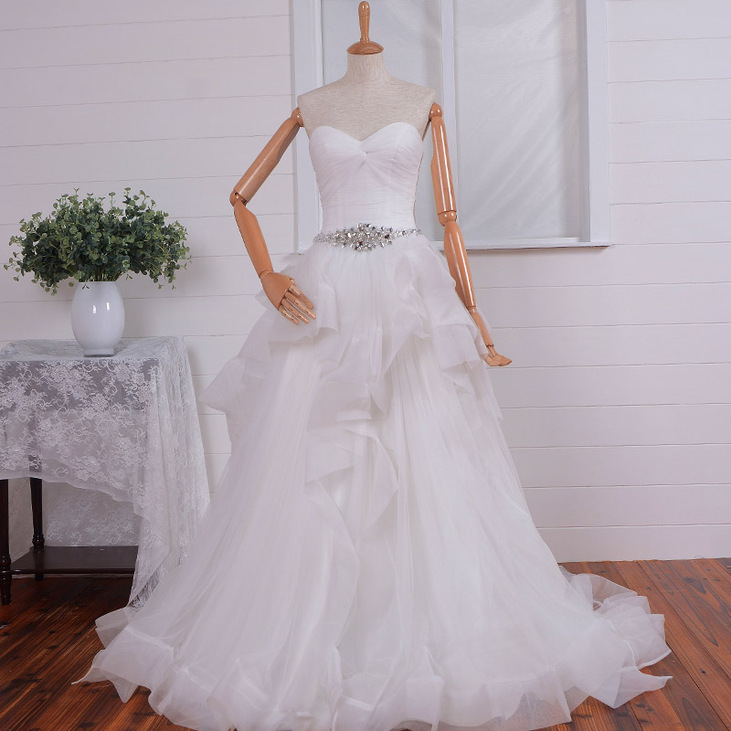 Beaded Sash Tulle Sweetheart Neckline With Ruffled Organza Skirt Wedding Dress