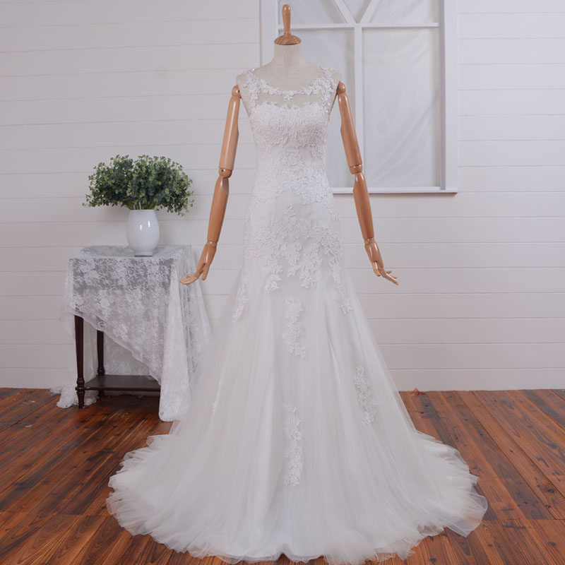 Vintage Seeep Train White/ivory Bridal Gowns Handmade Appliqued Tulle Mermaid Wedding Dress