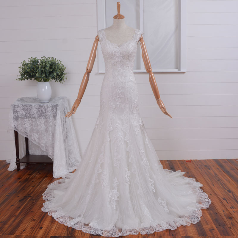 2015 Custom Make Lace Wedding Dress/v-neck Wedding Gown/mermaid Lace Wedding Gown/formal Wedding Dress/high Quality Lace Wedding Gown