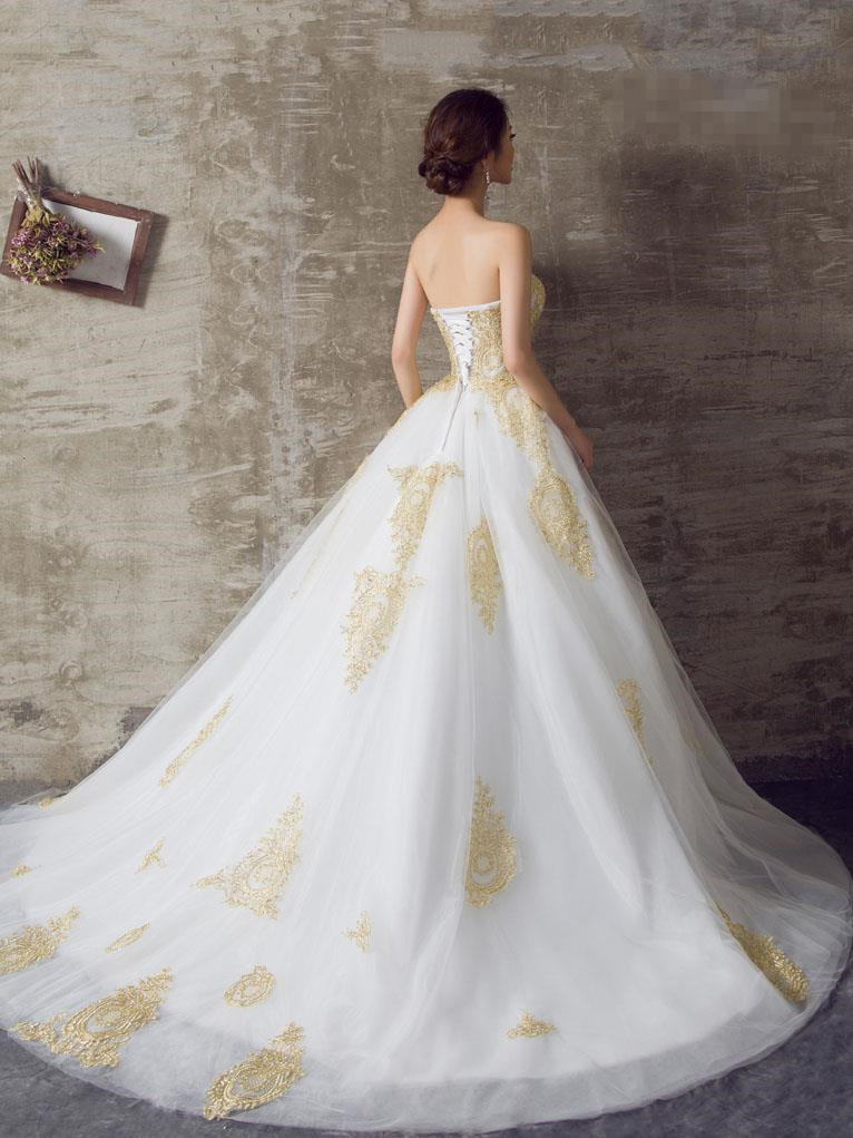 Gold Lace Wedding Dress A-line Robe De Mariee Vintage Wedding Dresses ...