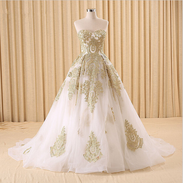 gold lace wedding dress A-line robe de mariee vintage wedding dresses Bridal wedding gown vestido de noiva robe de mariage