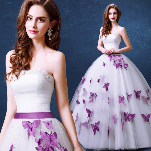 Strapless Sleeveless Pearl Purple Erfly Sweet Princess Bride Strapless Sleeveless Pearl Purple Erfly Sweet Princess Bride Wedding Dresses 2017 Winter New Delicate Elegant