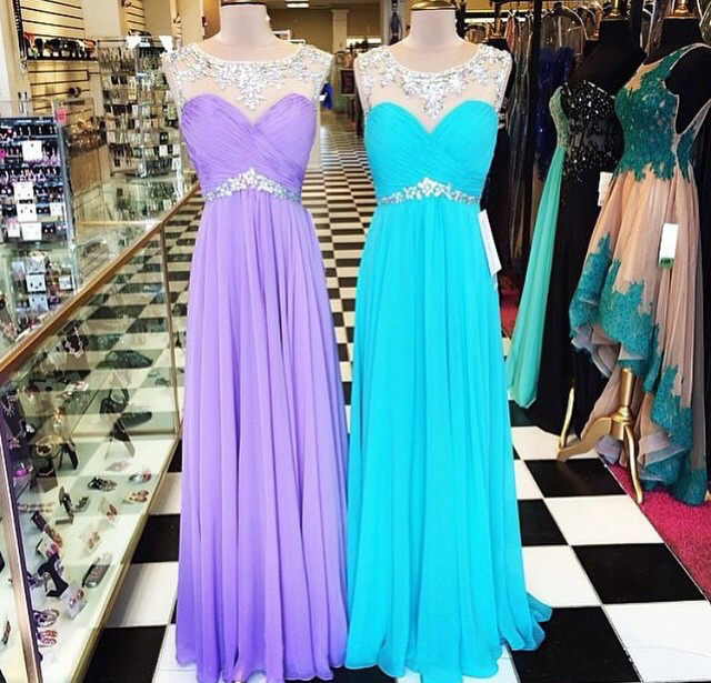 2016 Chiffon Illusion Pleated Bodice Prom Dress With Crystals