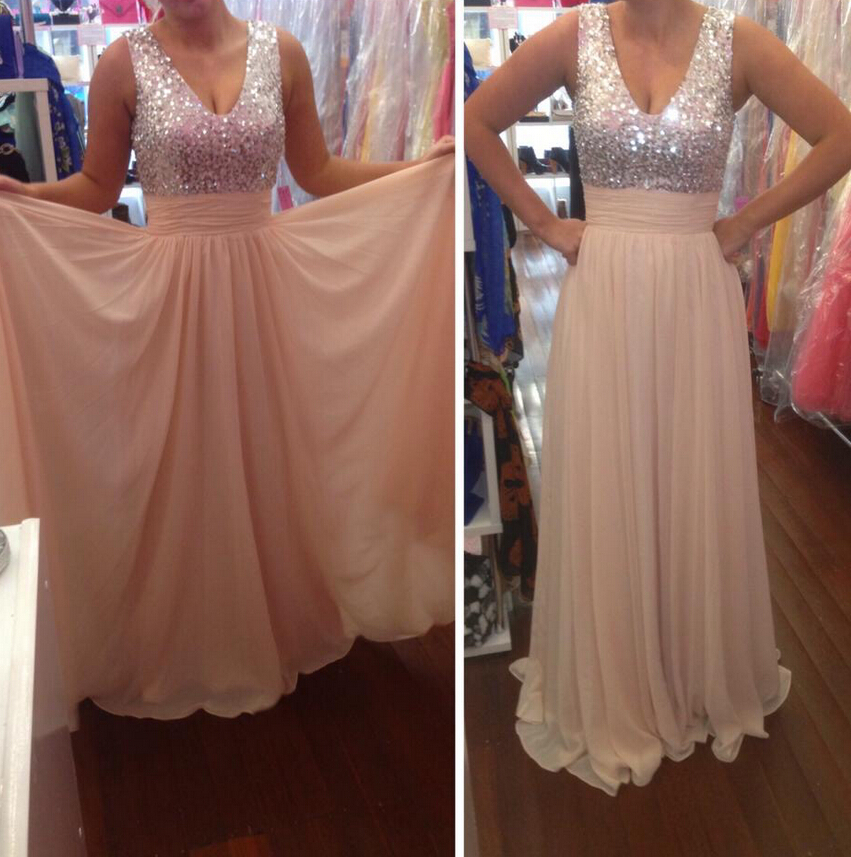 light pink sequin prom dress