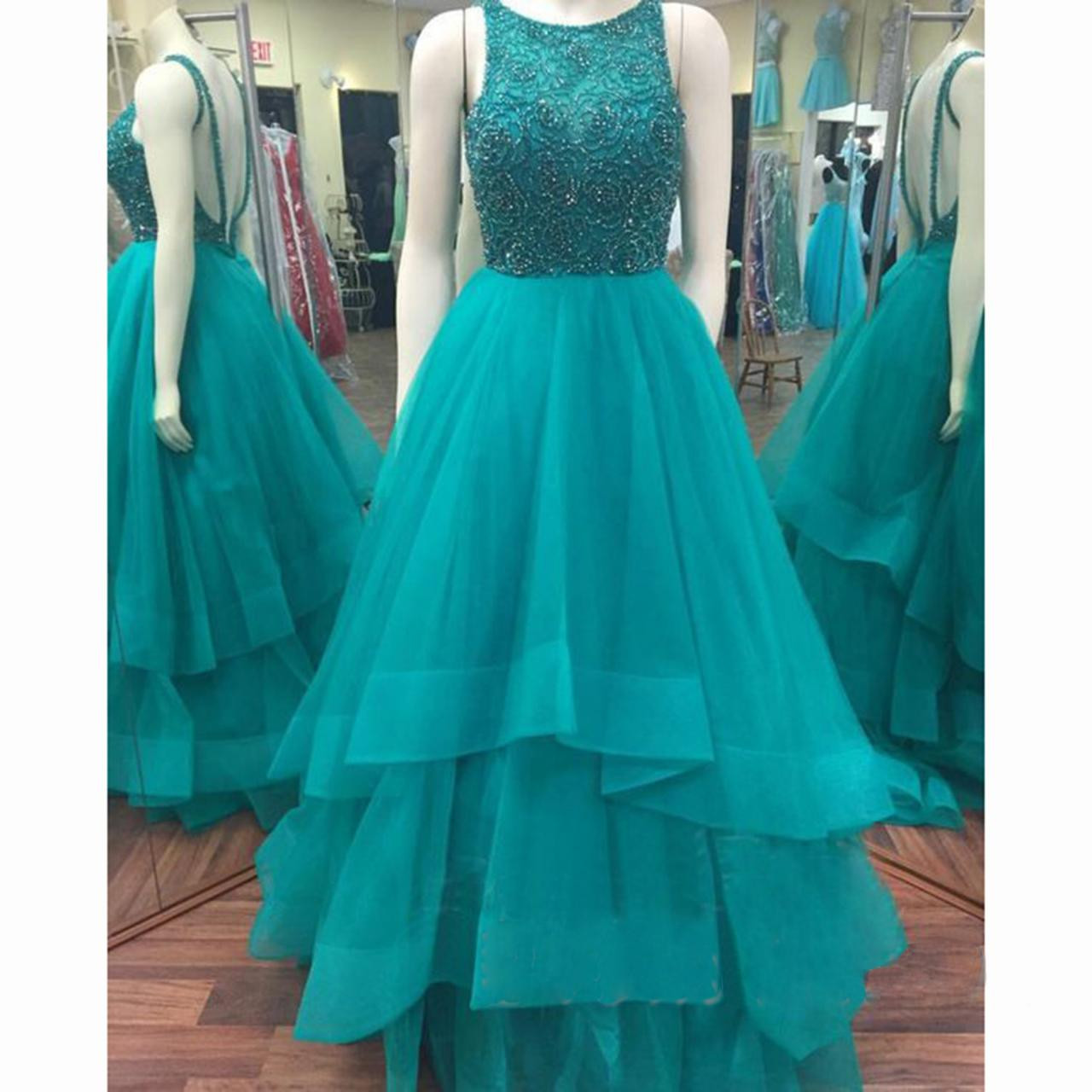 Sleeveless High Neck Floor-length A-line Prom Evening Dress With Beaded Embellished Bodice