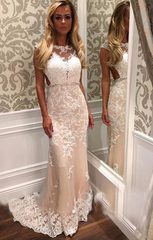 Dododress Floor Length Mermaid Style Champagne Prom Dress Lace Dododress Floor Length Mermaid Style Champagne Prom Dress Lace Liques Bateau Neckline Evening 2017