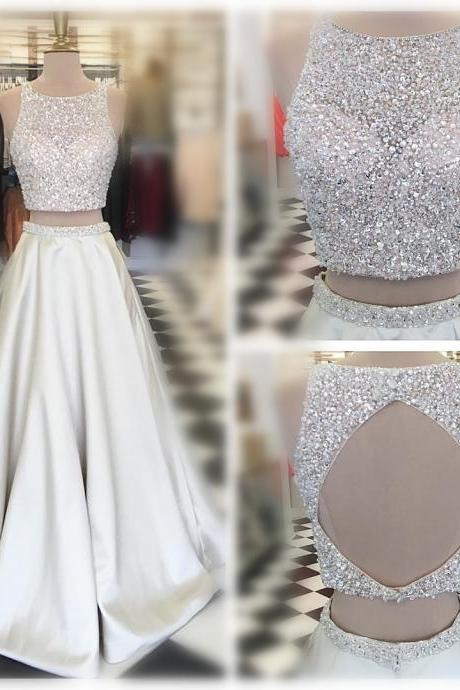 Sleeveless Prom Dress,Two Pieces Evening Dress,Long Prom Dresses,Sexy Prom Gowns 