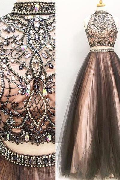 Sexy Prom Dress,Elegant Two Piece Sleeveless Prom Dresses,Formal Evening Dress,Formal Gown