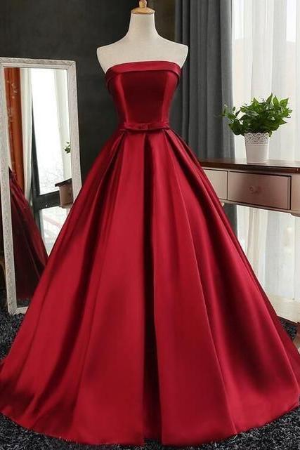 Dark Red Prom Dresses, Gorgeous Formal Gowns, Satin Long Party Dress