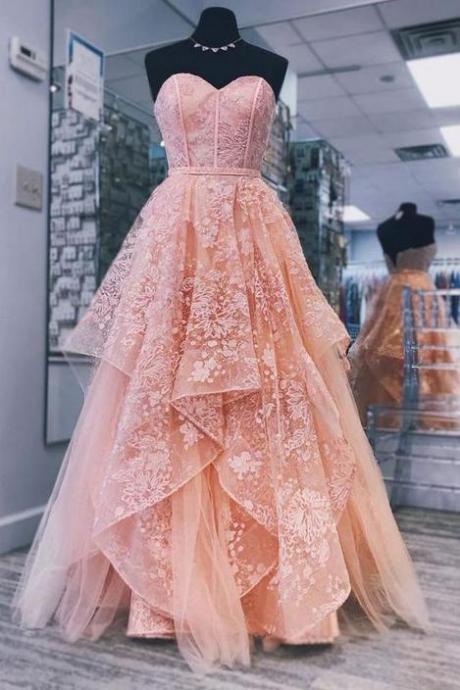 Sweetheart Neck Tulle Long Prom Dress, Princess Sweet 16 Dress