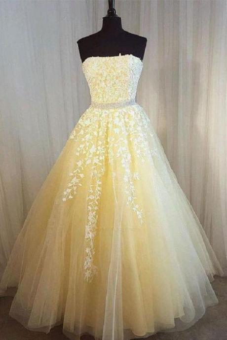Long Prom Dresses, Elegant Tulle Lace Applique Long Prom Dress, Tulle Evening Dress