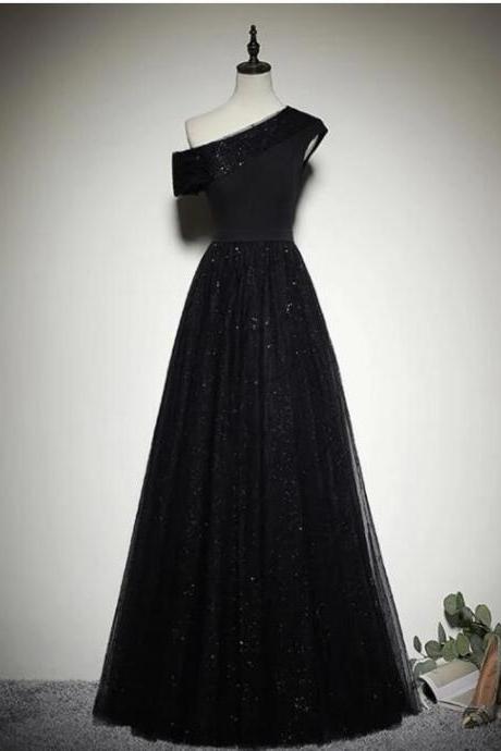 One Shoulder Long Prom Dress A Line Floor-Length Sparkly Prom Dress Evening Gown