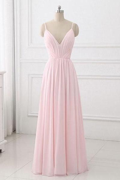 Simple v neck chiffon long prom dress, evening dress
