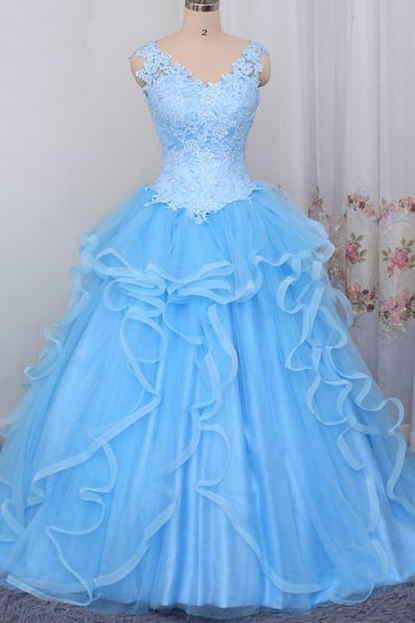 Gorgeous Blue Sweet 16 Dress 2019, Ball Gown Blue Prom Dress