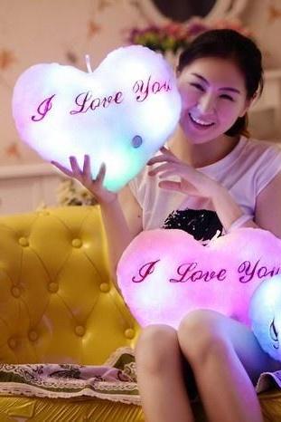 36*30cm Stuffed And Plush Toys Heart Shape Led Lights Colorful Heart Light Pillows Valentines Christmas Gifts For Girlfriend