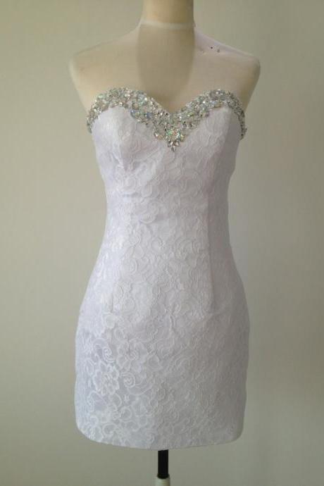 2016 Short lace beaded neckline corset prom dress, wedding dress