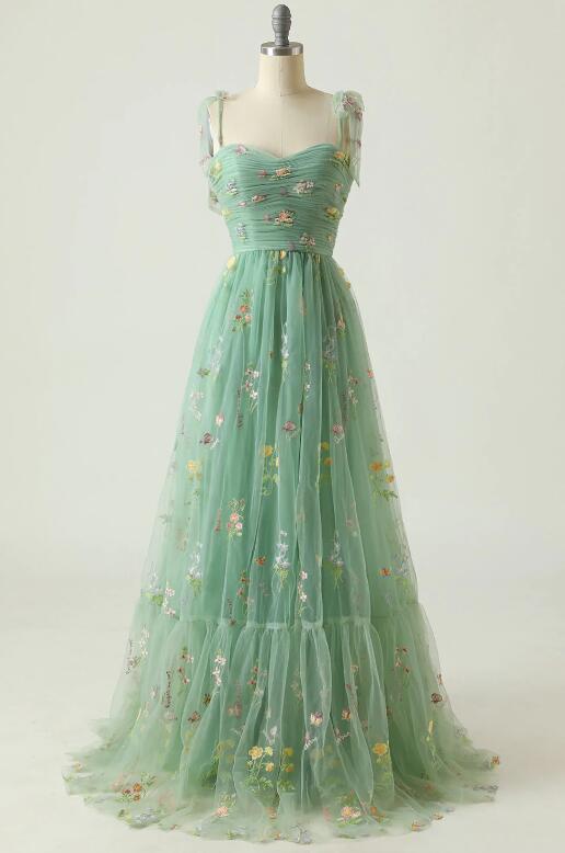 Green Long Prom Dress With Embroidery Eveing Dresses on Luulla